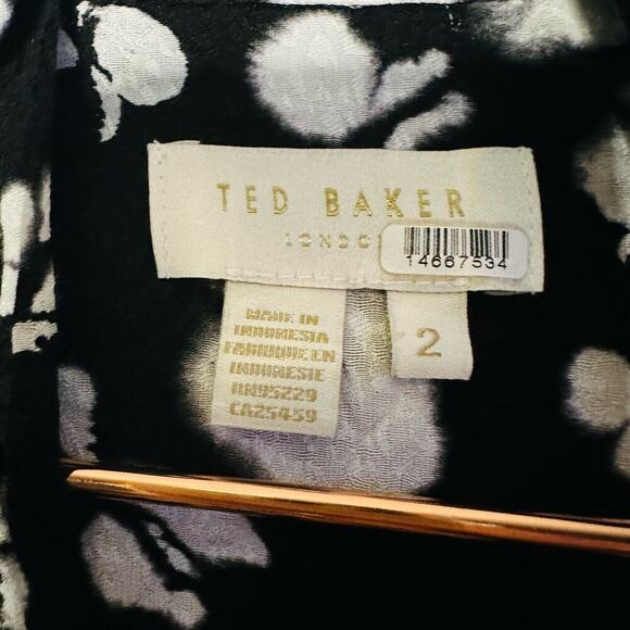Ted Baker Black White Wilmy Longline Neck Bow Button Up Midi Dress Size 2 - Picture 11 of 16